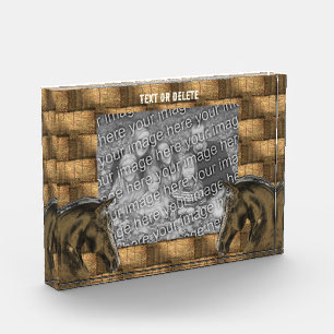 Pferde und Heuballen Personalisiert hinzufügen Fotoblock