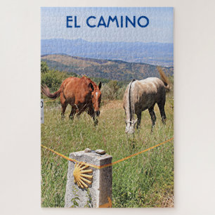Pferde und Muschel Marker Post, El Camino, Spanien Puzzle