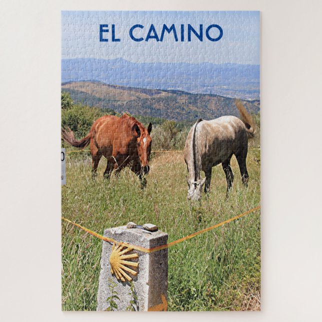 Pferde und Muschel Marker Post, El Camino, Spanien Puzzle (Vertikal)