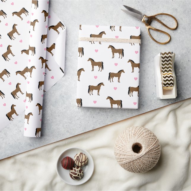 Pferde und rosa Herzen Geschenkpapier (Horses and pink hearts Wrapping Paper)