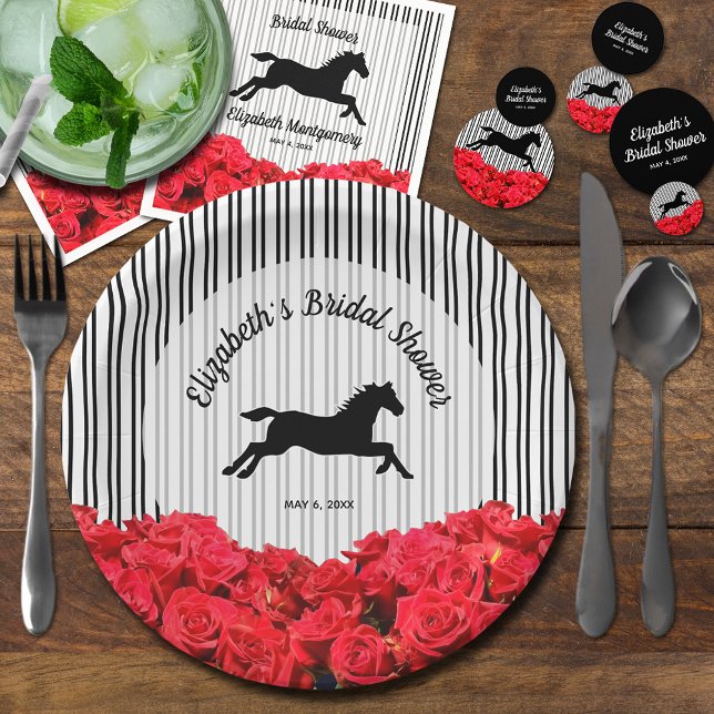 Pferde und Rote Rosen Derby Brautparty Pappteller (Derby bridal shower plates, napkins and confetti dots all sold separately in our collection.)