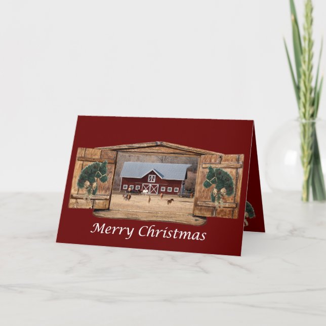 Pferde und Scheune Frohe Weihnachten (Vorderseite)