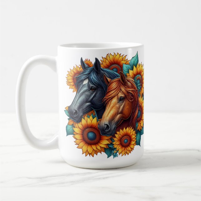 Pferde und Sonnenblumen Kaffeetasse (Links)