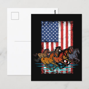 PFERDE VINTAGER AMERIKANISCHER FLAGGE ENTFERNT POSTKARTE