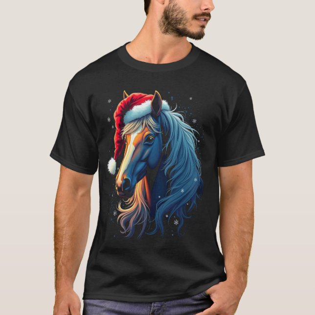 Pferde Weihnachts Kunst T-Shirt (Vorderseite)