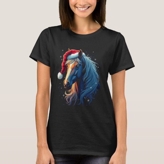 Pferde Weihnachts Kunst T-Shirt (Vorderseite)