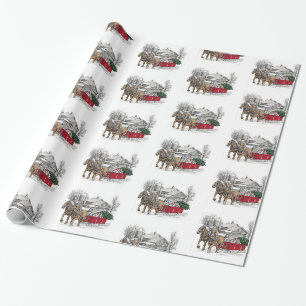 Pferde ziehen Weihnachtspapier mit Wagen Geschenkpapier