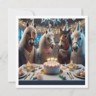 Pferde zum Geburtstag mit Kuchen und Hüten Einladung