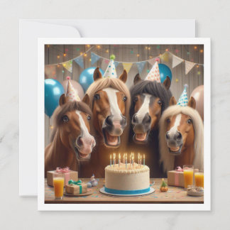Pferde zum Geburtstag mit Kuchen und Hüten Einladung