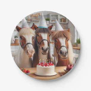 Pferde zum Geburtstag mit Kuchen und Hüten Pappteller