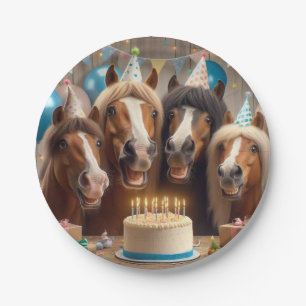 Pferde zum Geburtstag mit Kuchen und Hüten Pappteller