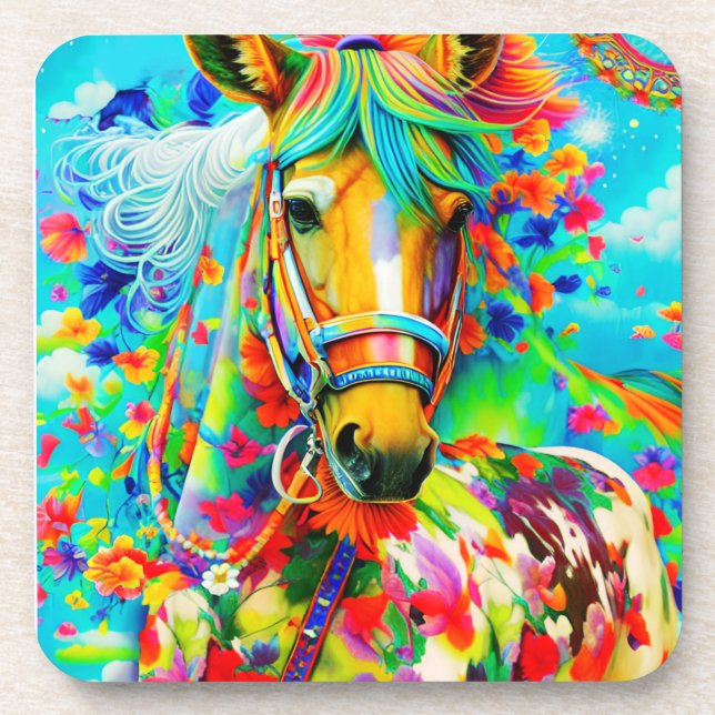 Pferdeadorne mit Blume Getränkeuntersetzer (Vorderseite)