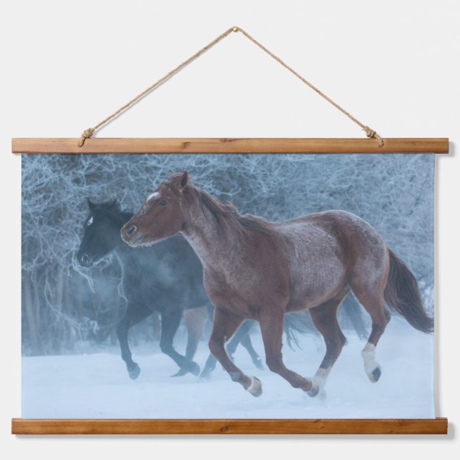 Pferdeantrieb Wandteppich Mit Holzrahmen (Vorne)