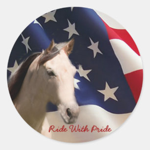 Pferdeaufkleber-amerikanische Flagge Runder Aufkleber