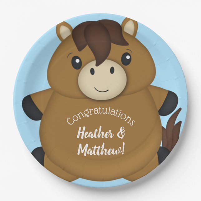 PferdeBaby Dusche Blue Boy Pappteller (Vorderseite)