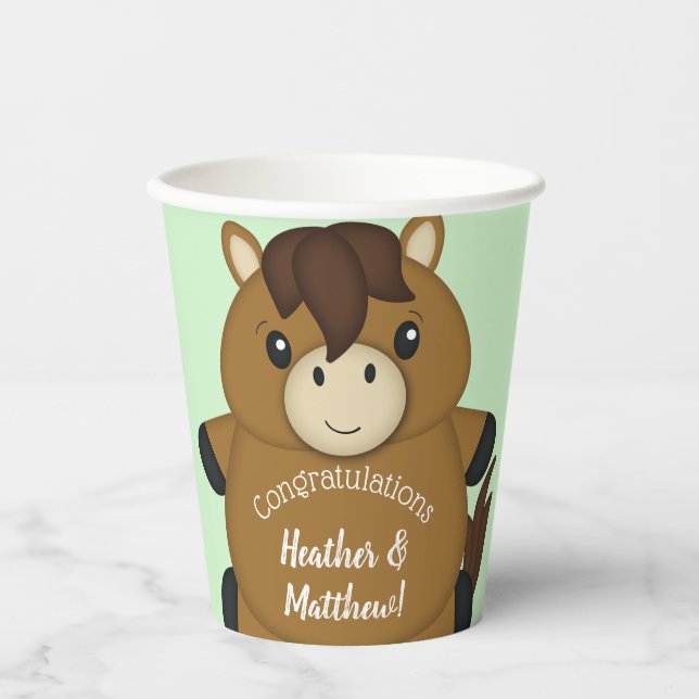 PferdeBaby-Dusche Grün Pappbecher (Vorderseite)