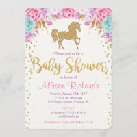 Pferdebabydusche Einladung Rosa und Gold