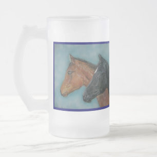 Pferdebild des schwarzen Fohlenkastanienfohlen Mattglas Bierglas