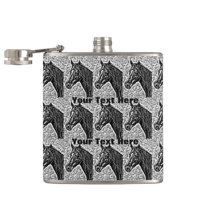 Pferdedesign Schwarzweißbild eines Pferdes Flachmann (Geöffnet)