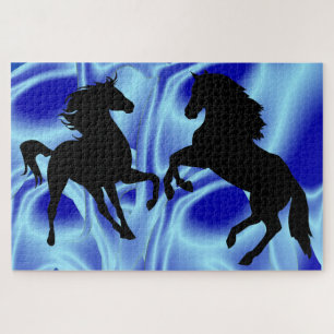 Pferdefamilie Puzzle Blue Fantasy