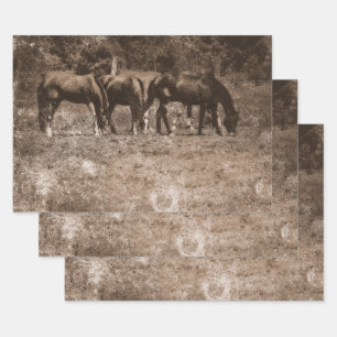 Pferdefarm Vintag Land Rustikale Sepia Western Geschenkpapier Set