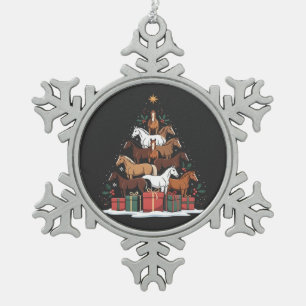 Pferdeförmiger Weihnachtsbaum Equine Weihnachten  Schneeflocken Zinn-Ornament