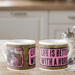 Pferdefreund 1 Foto Faux-Holz schwarz rosa Espressotasse