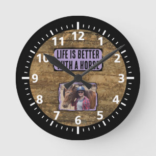 Pferdefreund 1 Foto schwarz lila rustikal Runde Wanduhr