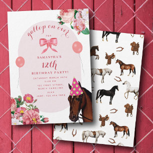 Pferdegeburtstagsthema Rosa Florales Mädchen Cowgi Einladung