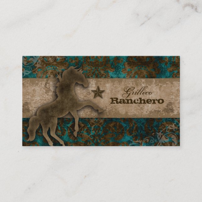 Pferdegeschäfts-Karten-Western-Vintager Damast Visitenkarte (Vorderseite)