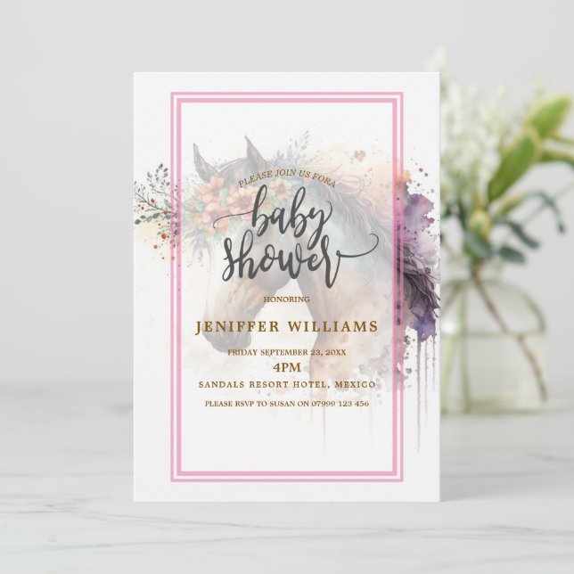 Pferdegesicht mit Blume Kranz. Einladung (Stehend Vorderseite)