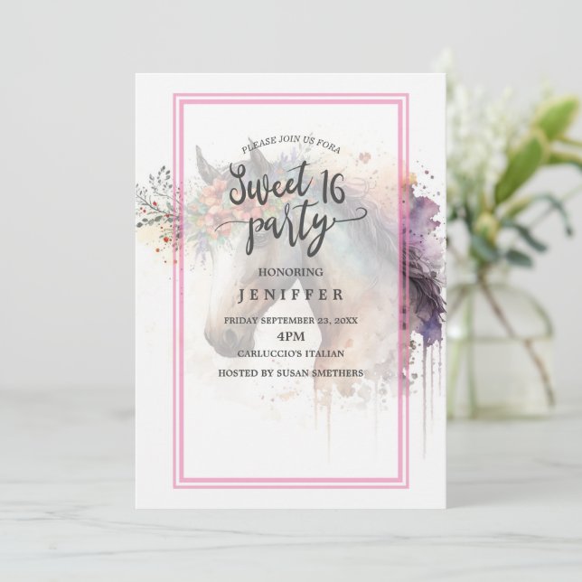 Pferdegesicht mit Blume Kranz. Einladung (Stehend Vorderseite)