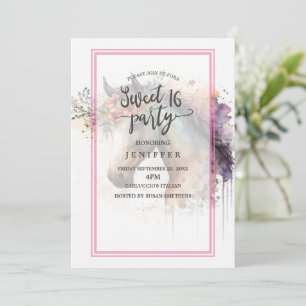 Pferdegesicht mit Blume Kranz. Einladung