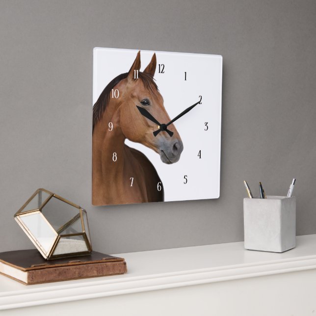 Pferdegesicht Quadratische Wanduhr (Büro)