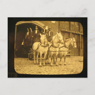 Pferdegezogene Feuerwehr mit Hakenleiter - Vintage Postkarte
