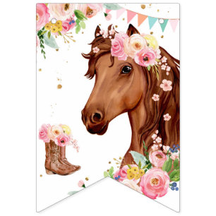 Pferdeglücke Geburtstagskarte Rosa Sattelpony Wimpelkette