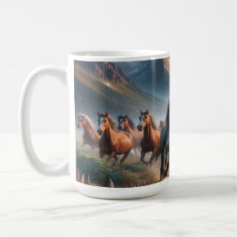Pferdeherd Galloping, Misty Mountain Scene Kaffeetasse