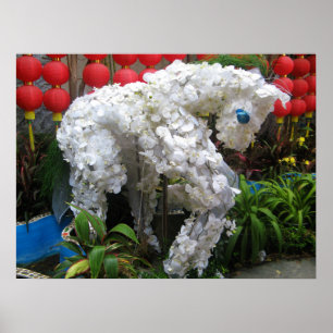Pferdejahr 春 節 馬 ... Thema chinesische Blume Poster