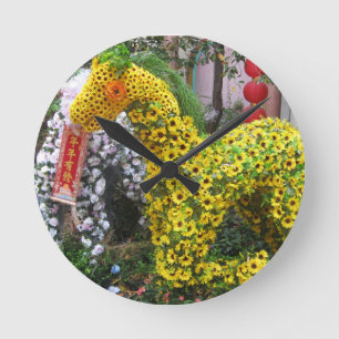 Pferdejahr   春 節 馬 ... Thema chinesische Blume Runde Wanduhr