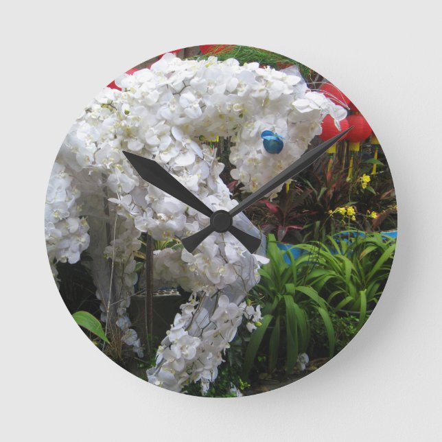 Pferdejahr | 春 節 馬 ... Thema chinesische Blume Runde Wanduhr (Vorderseite)