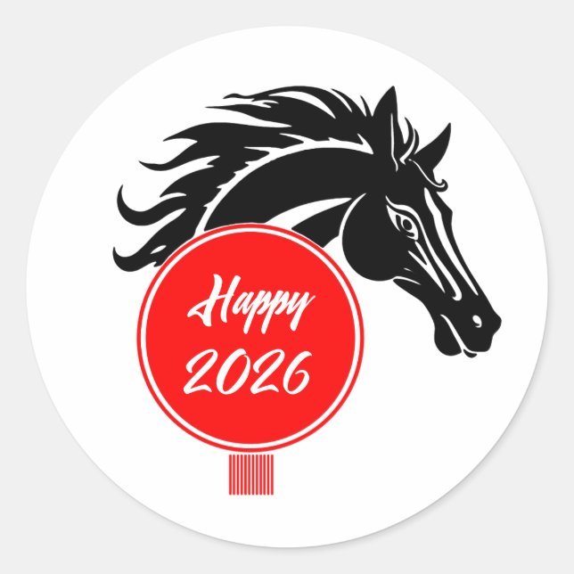 Pferdejahr 2026 runder aufkleber (Vorderseite)