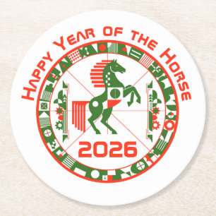 Pferdejahr 2026 runder pappuntersetzer
