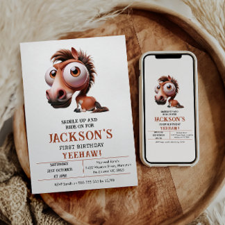 Pferdekarikaturen 1. Geburtstag Party Einladung