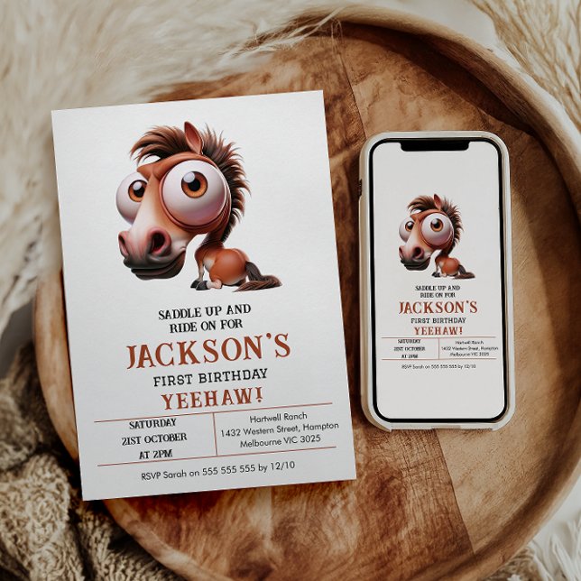 Pferdekarikaturen 1. Geburtstag Party Einladung (Von Creator hochgeladen)