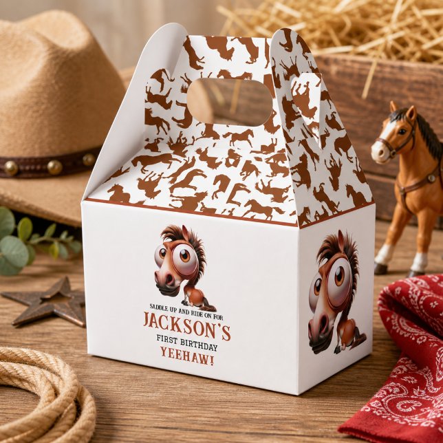 Pferdekarikaturen 1. Geburtstag Party Geschenkschachtel (Horse Caricatures 1st Birthday Party Favor Boxes)