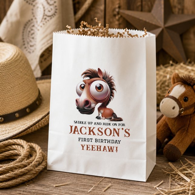 Pferdekarikaturen 1. Geburtstag Party Geschenktütchen (Horse Caricatures 1st Birthday Party Favor Bag)