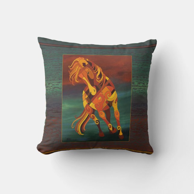 Pferdekissen-Kastanien-Pferd in der Orange und im Kissen (Vorderseite)