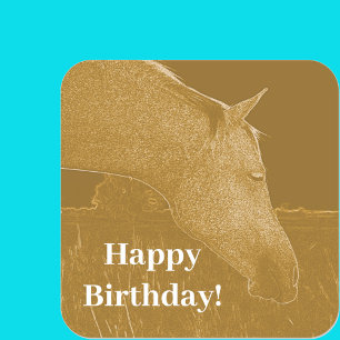 Pferdekopf Happy Birthday Golden Brown Quadratischer Aufkleber