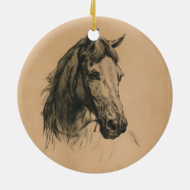 Pferdekopf (von Heywood Hardy) Keramik Ornament (Hinten)