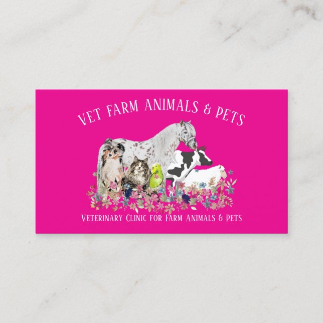 Pferdekuh Schafhund Katze Bird Pink Tier Veterinär Visitenkarte (Vorderseite)
